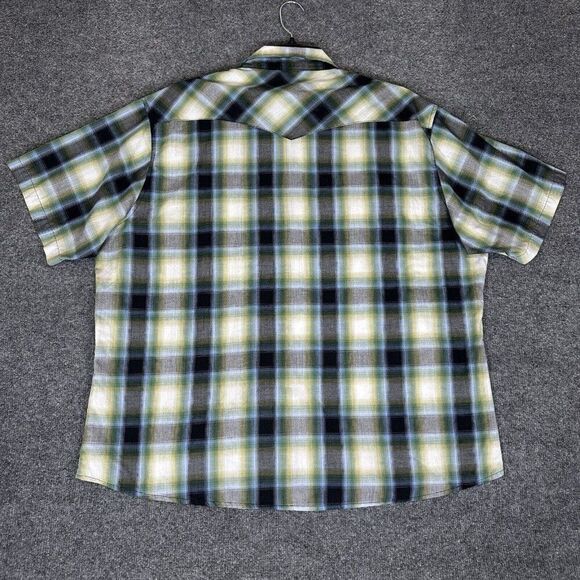 Wrangler Shirt Mens 2XL Green Plaid Pearl Snap Western Short Sleeve Sawtooth XXL - Picture 3 of 5